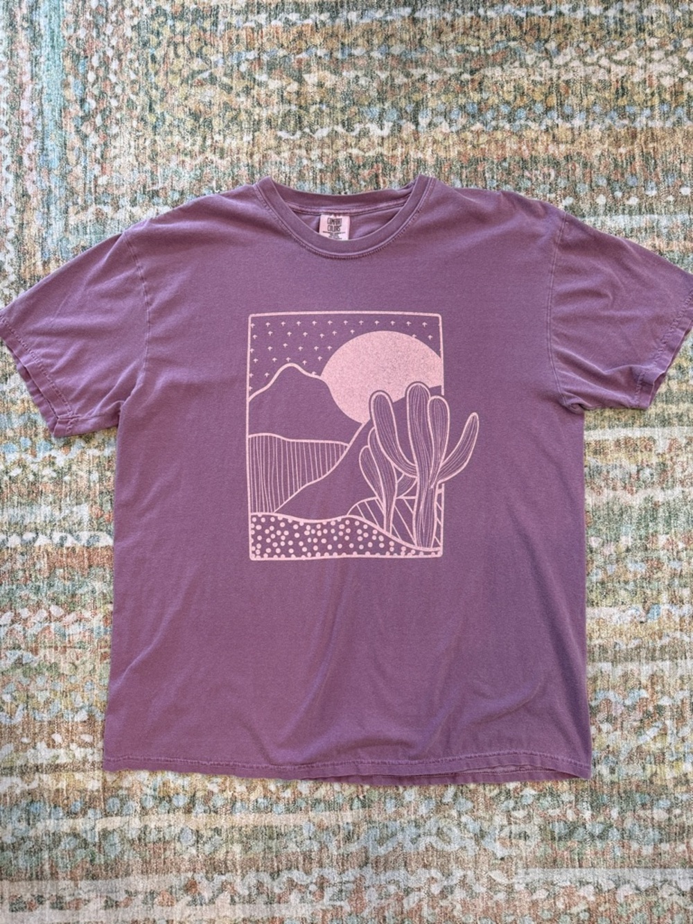 Comfort Colors Purple Crewneck Tee with Pale Pink Graphic, Super Comfy